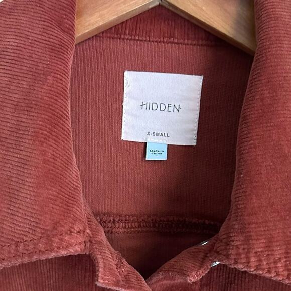 Hidden XS Cropped Corduroy Jacket Burgundy Red Button Front Frayed Hem Boho - Picture 6 of 8